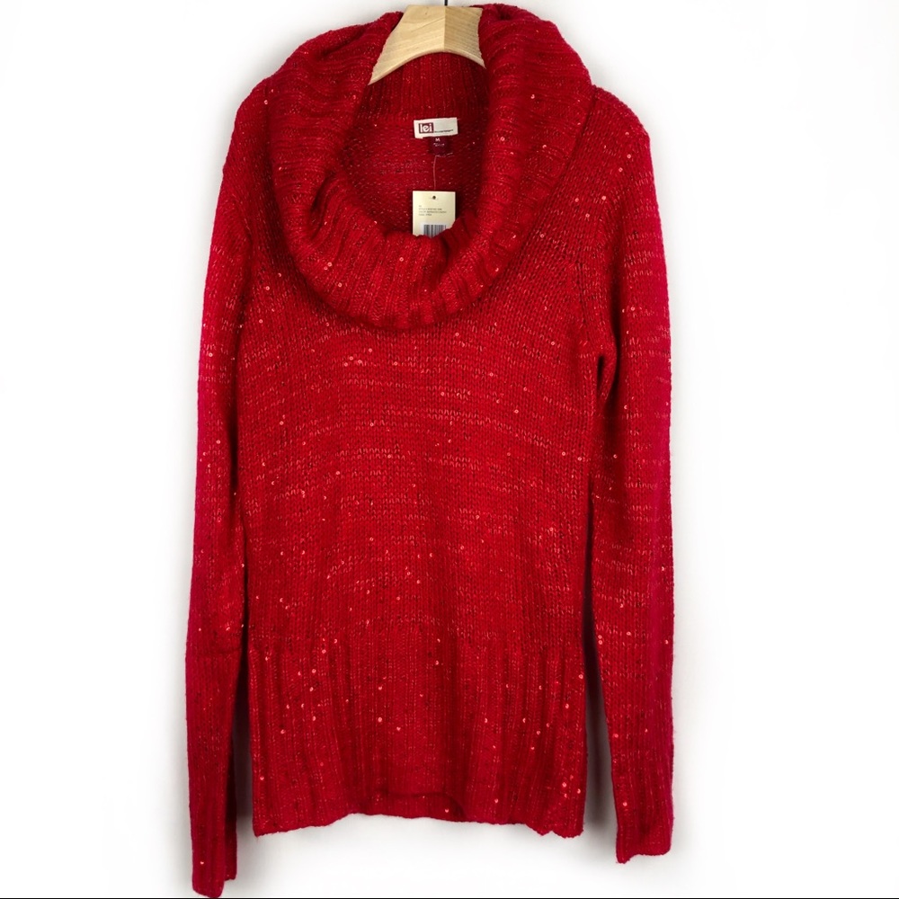 l.e.i. Juniors Red Cowl Neck Sweater Medium